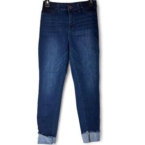 Haute Mama Maternity Dark Wash High Rise Cuffed Hem Skinny Jeans Medium Stretchy